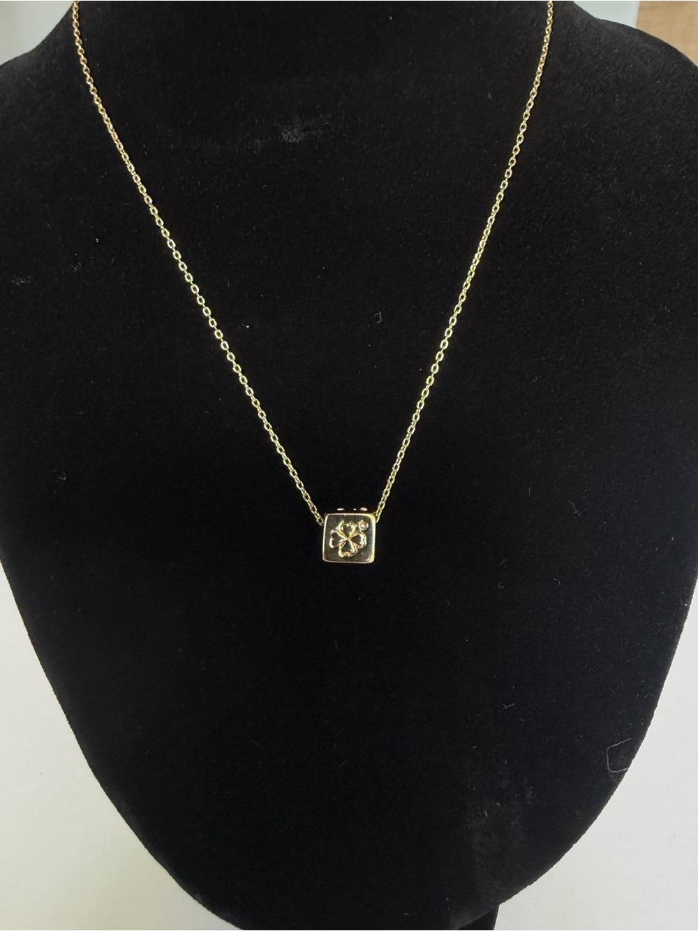 Maje‎ Paris Gold Lucky Clover Square Pendant Necklace 15" with 1.5" Extender